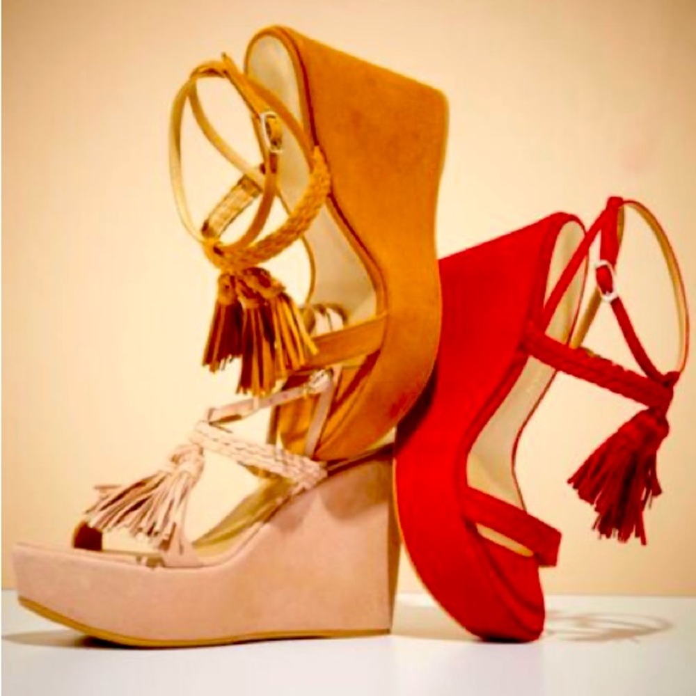 Stuart Weitzman, Brown, Suede, Wedge, Platform, Fringe, Alex Sandal 6.5